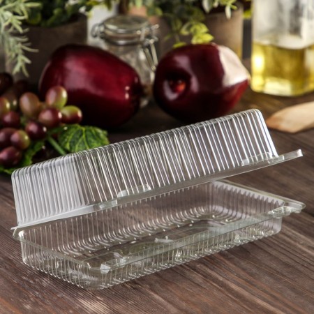 The plastic disposable plastic container with the insoluble lid pr-K-19V "A", 300 ml, 21.7 × 11.7 × 6.9 cm, internal 19.3 × 8 × 6.2 cm