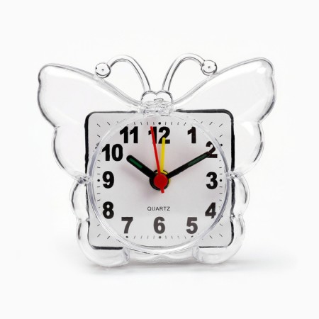 Clock - alarm clock "butterfly", discrete move, dial 5.5 cm, 9 x 8 cm, aa, white-1