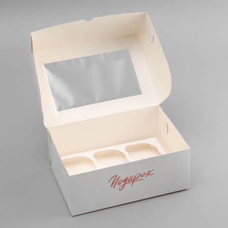 Box for 6 cupcakes with a window, "make a desire", 25 x 17 x 10 cm, confectionery packaging-3