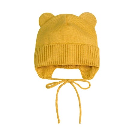A cap on ties with ears children's amababy pure love Bear, with a lining, size 46-48 cm, yellow color
