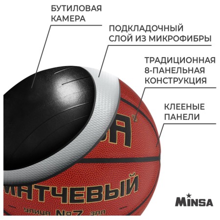 MinSA basketball ball, match, Microfiber PU, glued, 8 panels, p. 7-2