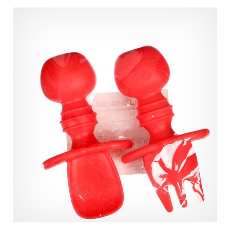 Set of children's cutlery, fork, spoon, red color-6
