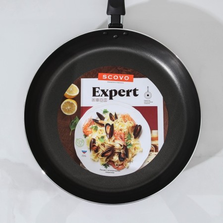 The “Expert” pan, d = 28 cm, plastic handle, glass cover, anti -stick coating, burgundy color-7