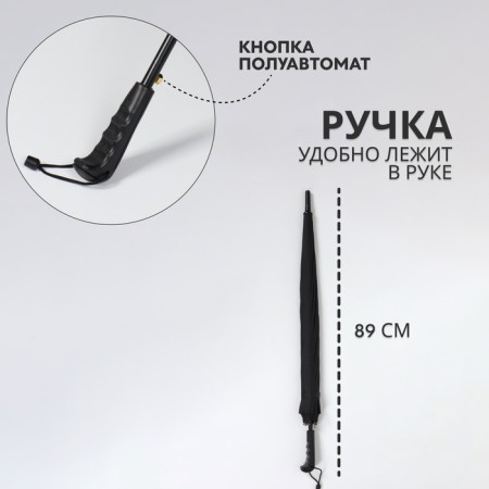 Umbrella - semi -automatic cane "plain", 16 knitting needles, r = 59 cm, black color-1