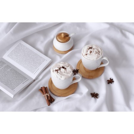 Porcelain sugar tower with a spoon on a wooden stand Bellatenero, 170 ml, white color-6