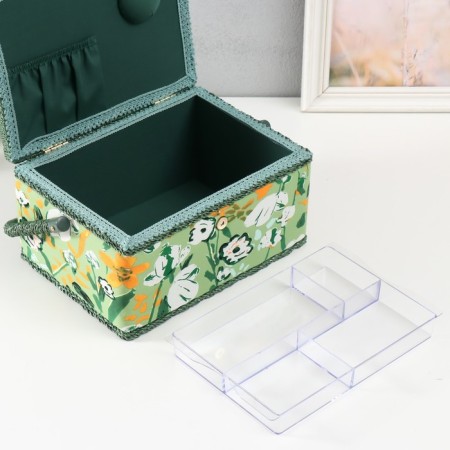Casket for needlework "Summer flowers on green" 19x26x14.5 cm-3