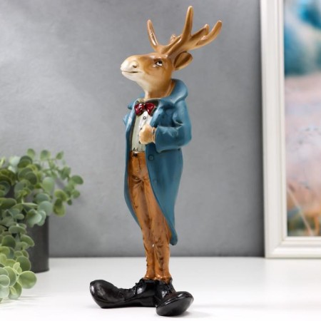 Polystone souvenir "Elk in a blue jacket and red butterfly" 30x12.5x11.5 cm