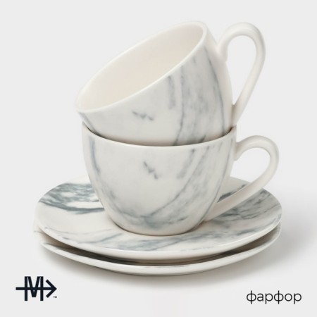 Набор чайный фарфоровый Magistro Real Marble, 4 предмета: 2 чашки 150 мл, 2 блюдца d=12,5 см-1
