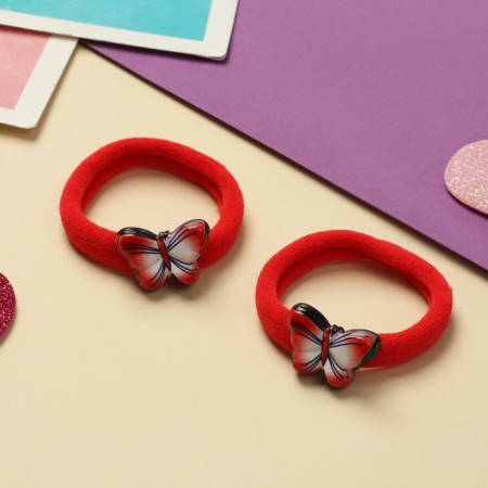 Hair gum "Tenderness" (set 2 pcs) butterfly, 4 cm, red-1
