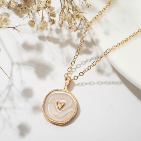 Pendant "Art" heart, white color in gold, 40 cm-1