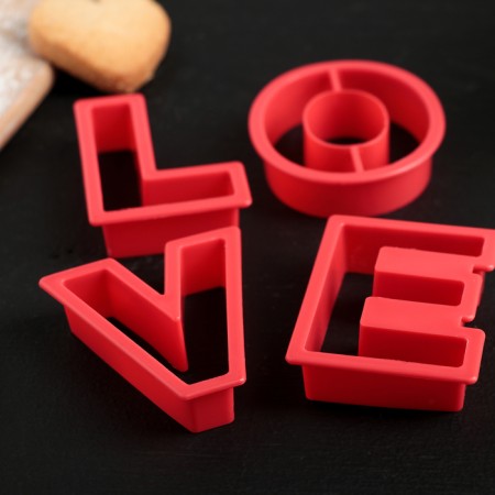 A set of forms for cutting the cookies “Love”, 4 pcs, 6 × 5.5 × 1.5 cm, red color red-1