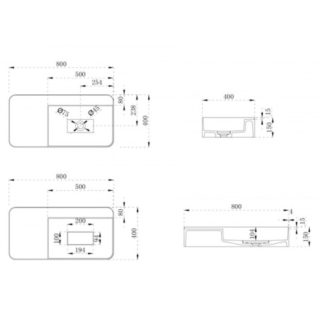 ABBER STEIN AS2627-0.8 sink, suspended, 800x400x150 mm, artificial stone, white-4