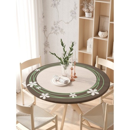 Tables on the table “Circle with flowers”, round, oxford, elastic band, size 140x140 cm, diameter 105-120 cm-2