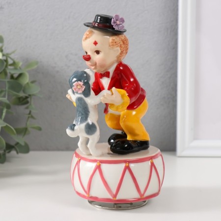 Souvenir Ceramics Musical "Clown dancing with a dog on the drum" 8x9.5x16.5 cm