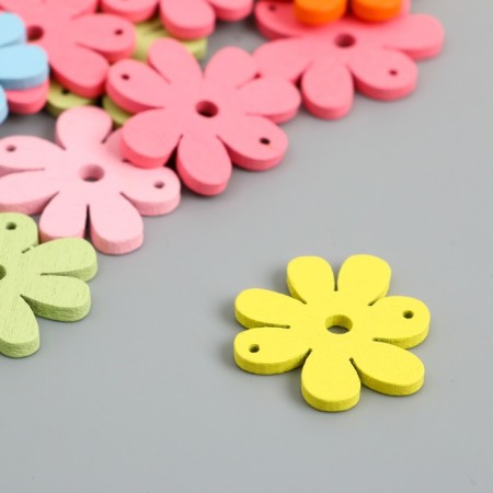 Connector for creativity wood 2 ears "Flower. Summer colors" set 20 pcs 2.3x2.4x0.3 cm-1