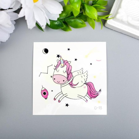 Tattoo on the body color phosphorus "Unicorns in space" 6x6 cm