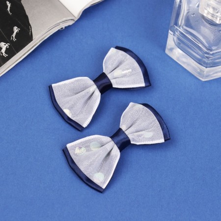 Hair clamp "Bow Vivian" (set 2 pcs) double circles, 6.5 cm, blue-white