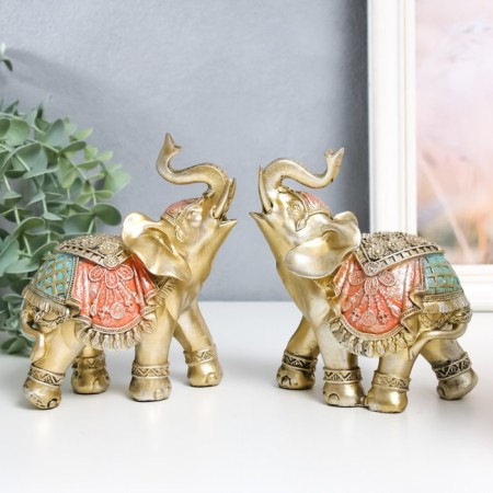 Souvenir Polystone "Golden Elephant in Colorful rich Popone" MIX 6x11x13 cm