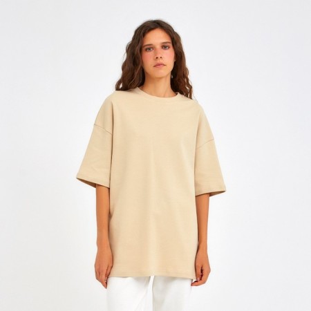 Women's T-shirt Minaku: Home Collection Beige Color, Rr. 48