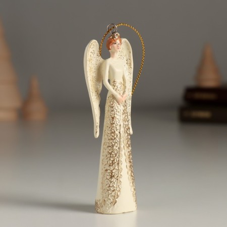 Souvenir Polystone Suspension "Angel in a beige blouse with a collar" 3.5x2x10 cm-1