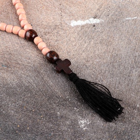 Wooden rosary, with a cross, 27 cm, light-1