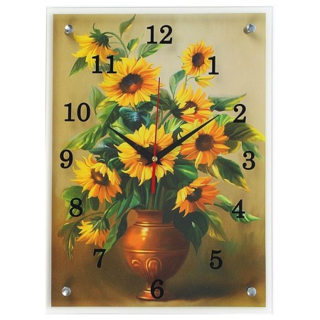 Carty clock is wall-mounted, interior "yellow flowers in a vase", silent, 30 x 40 cm
