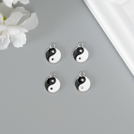 Decor for creativity metal, enamel "yin-yang" silver 1.1x1.5 cm-1