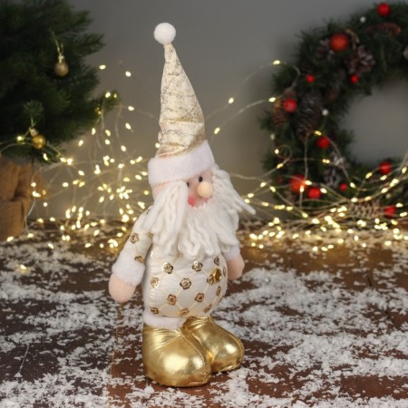 Soft toy "Santa Claus in a suit with flowers" 36x19 cm, golden white-1