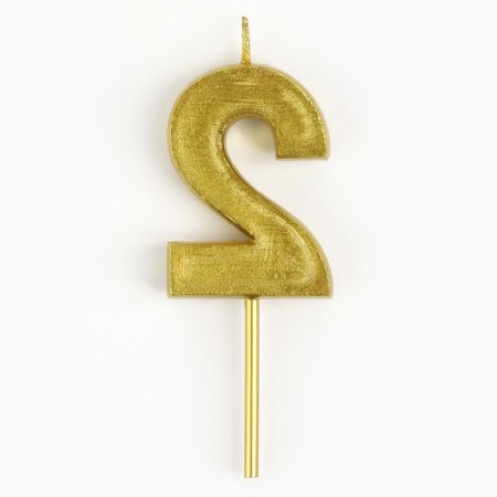 Candle figure for the cake "2", gold, 2.5 x 8 cm.-2