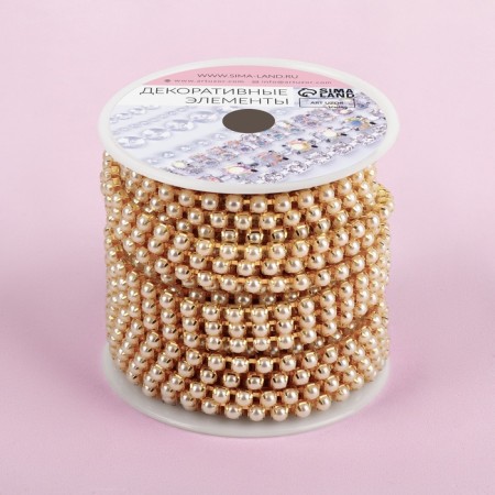 A chain with pearls, metal, plastic, 3.5 mm, 9 ± 1 m, gold color-3