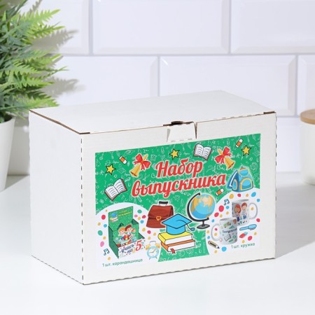 Gift set "School graduate!" organizer, mug, green, globe-8