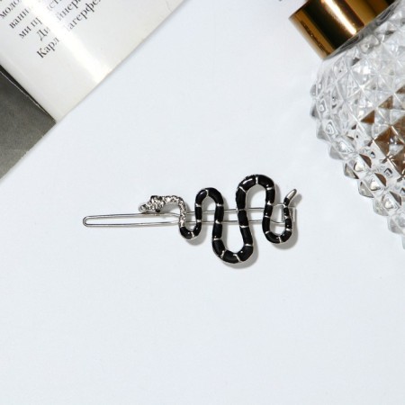Hair clip "Snake" 6 cm, silver-black