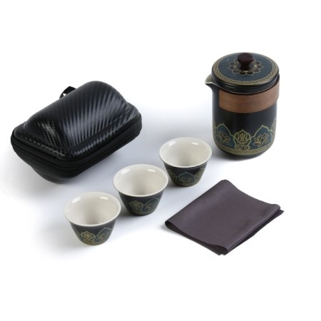 A set for a tea ceremony of 5 items per 3 persons: a cup 50 ml, a kettle 280 ml, black-1