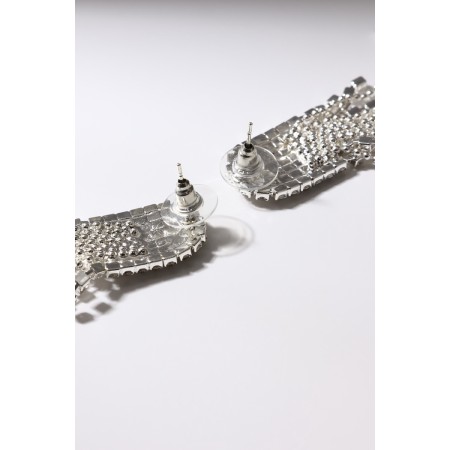 Hanging earrings with rhinestones "Hollywood" Waterfall, white color in silver, 8 cm-5