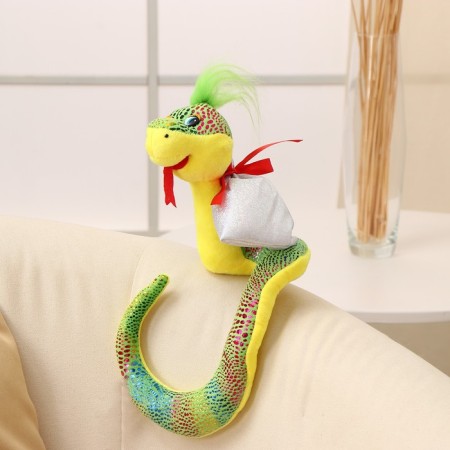 Soft toy "Snake", with a gift bag, 15 cm, green color-3