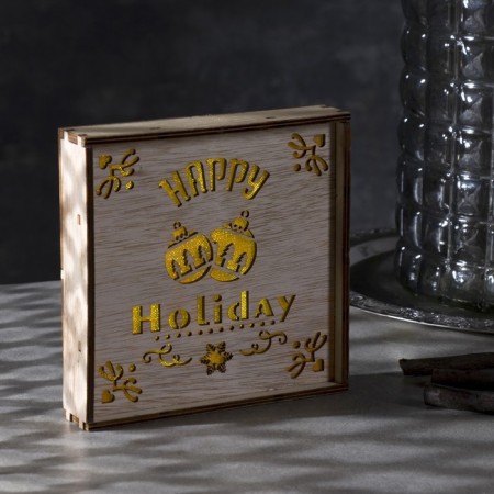 LED figure "Happy Vacations" 15 × 15 × 4 cm, wood, batteries CR2032x2, glow warm white