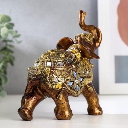 Souvenir Polystone "Elephant in the Golden Popone with mirror mosaics" 13.5x12x5.7 cm-2