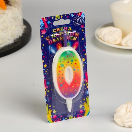 Candle for the cake "Color Flame", 10 cm, number "0"-1