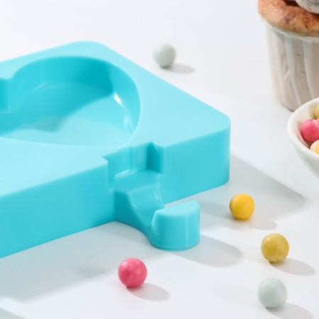Ice Cream Form "heart", silicone, 19.5 × 14 × 2.5 cm, 2 cells (8.4 × 9 cm), color mix-1