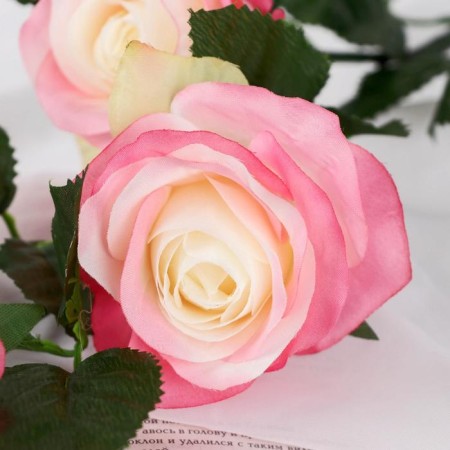 Artificial flowers "Rosa Zhanna" 10x61 cm, white-pink-1
