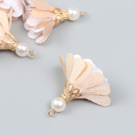 Decor Textile "Flower 2 Colors with a pearl. Fleep and white" set 6 pcs 3 cm-1