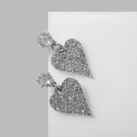 Earrings with rhinestones "Heart" elegant, white color in silver-1