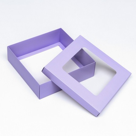 The box is folding, lid is lilac, lilac, with a window 20 x 20 x 6 cm-3