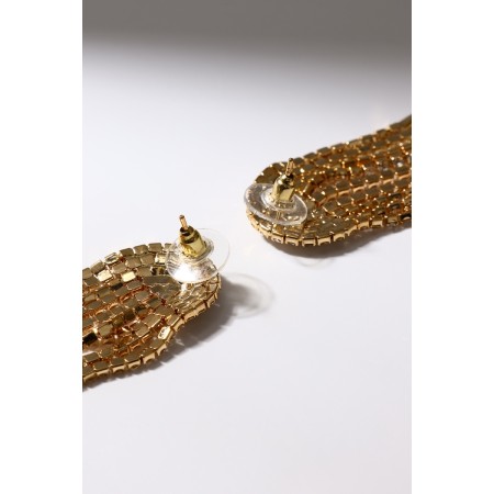 Hanging earrings with “comet” rhinestones, white color in gold, 8.5 cm-4