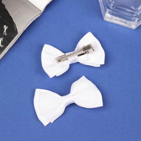 Hair clip "Bow Vivian" (set 2 pcs) classic, 7 cm, white-1