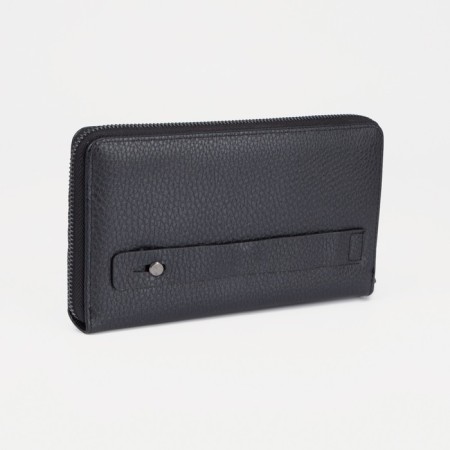 Male purse with zipper, department for bills, for maps, for coins, black color-1