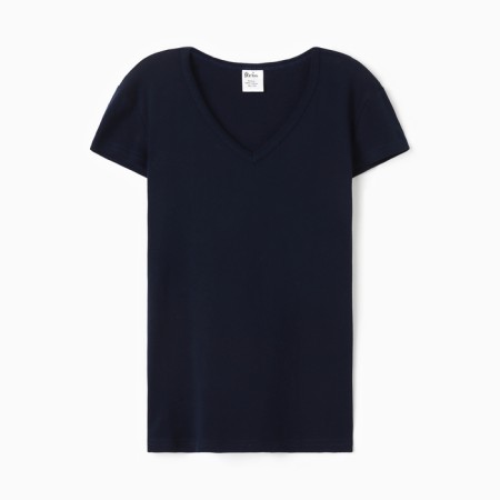 Women's T-shirt V-shaped neckline, dark blue color, size 48