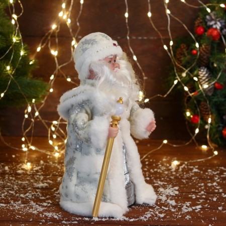 Santa Claus "with a flashlight on the staff and patterns on the fur coat" moves, 30x14 cm, white-5