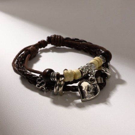 Bracelet Skin "Interpretation" with a suspension, heart, brown color, D = 8 cm-1