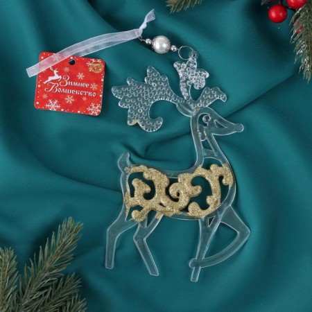 Decoration Christmas tree "Deer Pattering Shine" 10.7x17.7 cm, transparent-gold-2